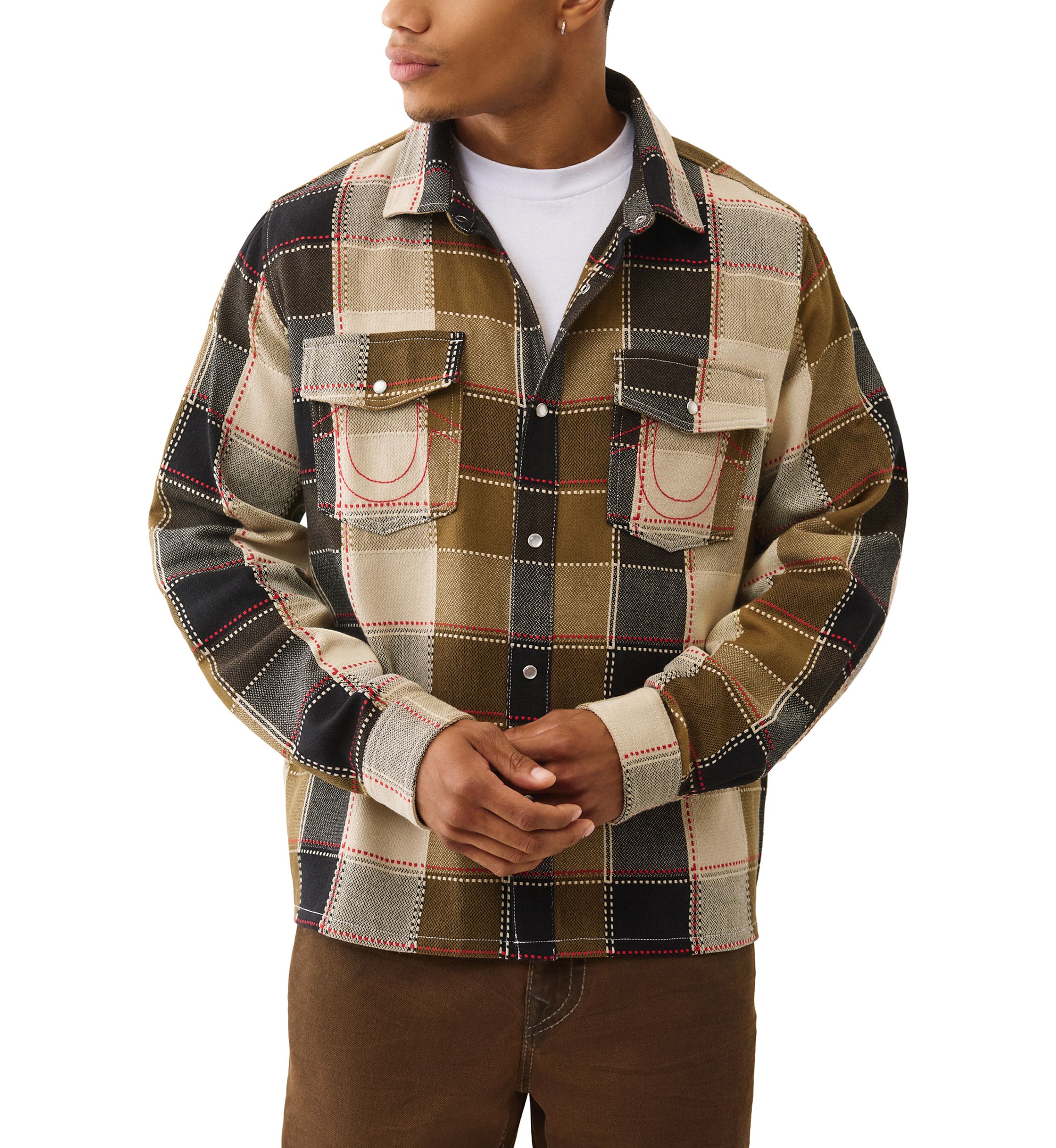 Big T Long Sleeve Boxy Plaid Shirt