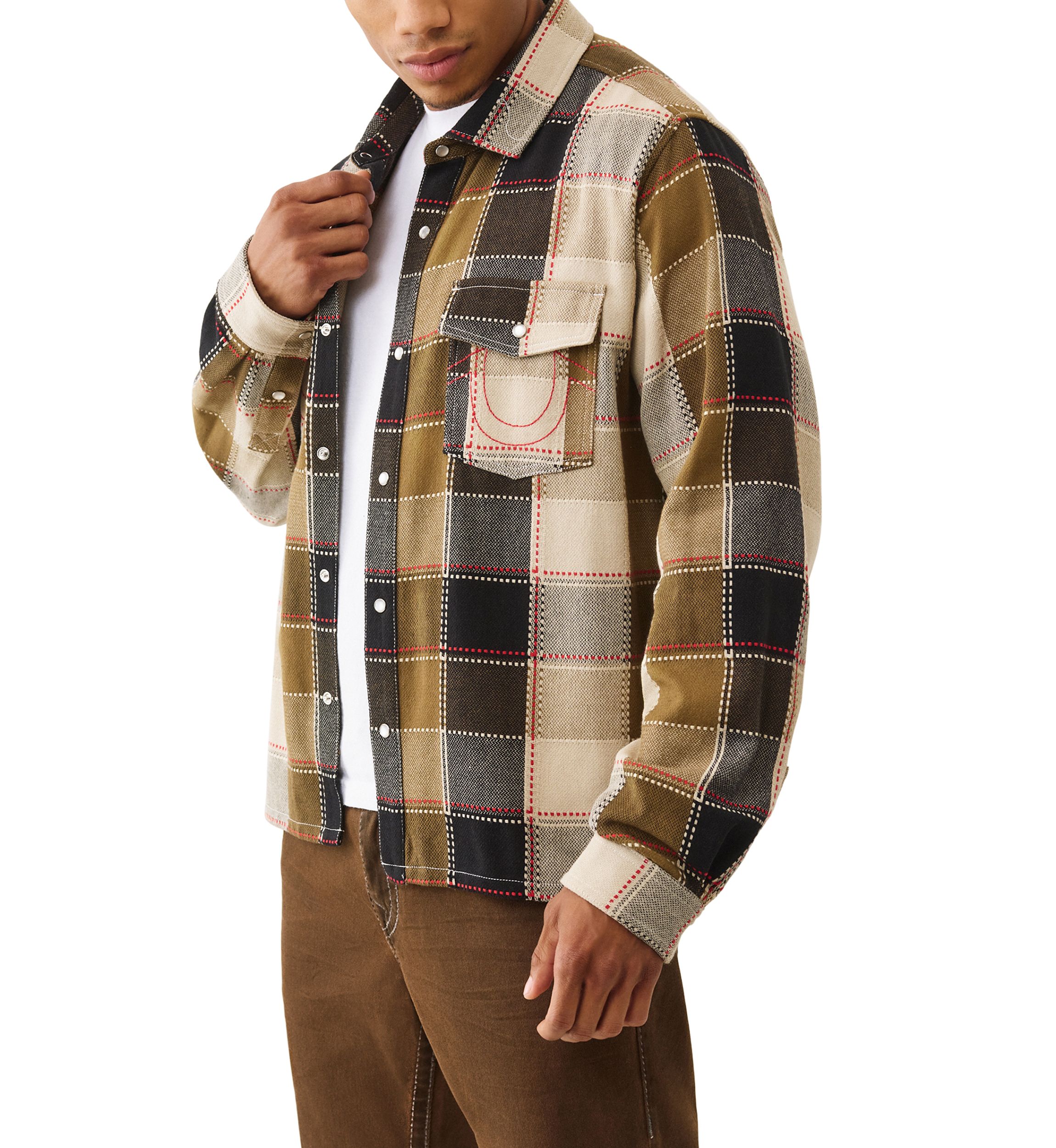 Big T Long Sleeve Boxy Plaid Shirt