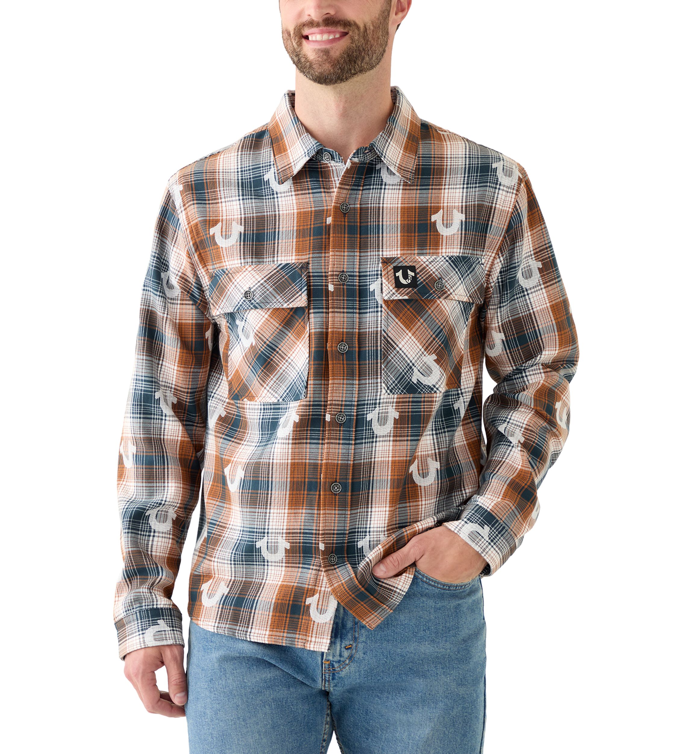 Oversized Horseshoe Long Sleeve Flannel Shirt