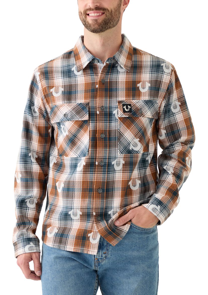 Oversized Horseshoe Long Sleeve Flannel Shirt