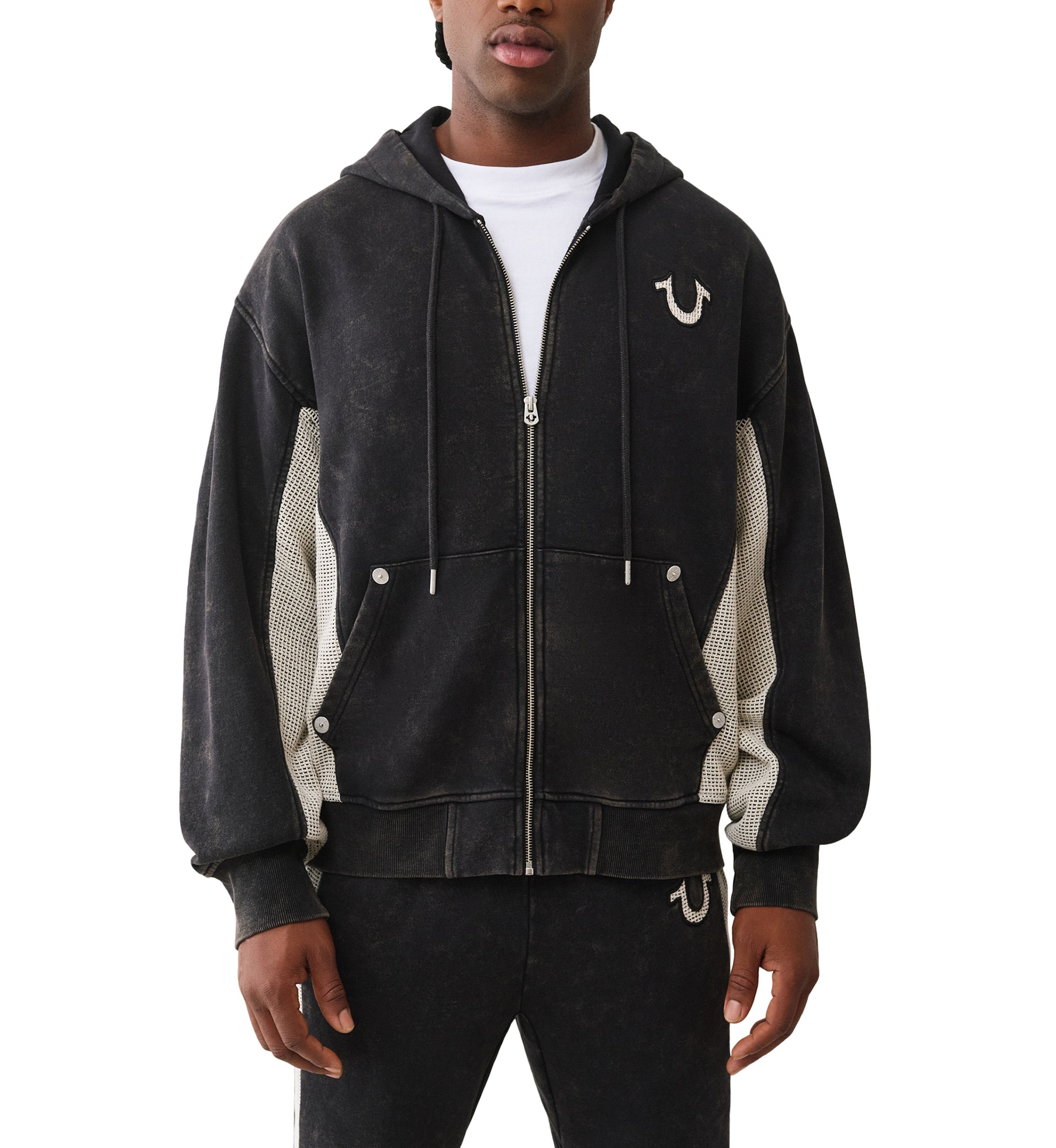Mesh Inset Zip Long Sleeve Hoodie