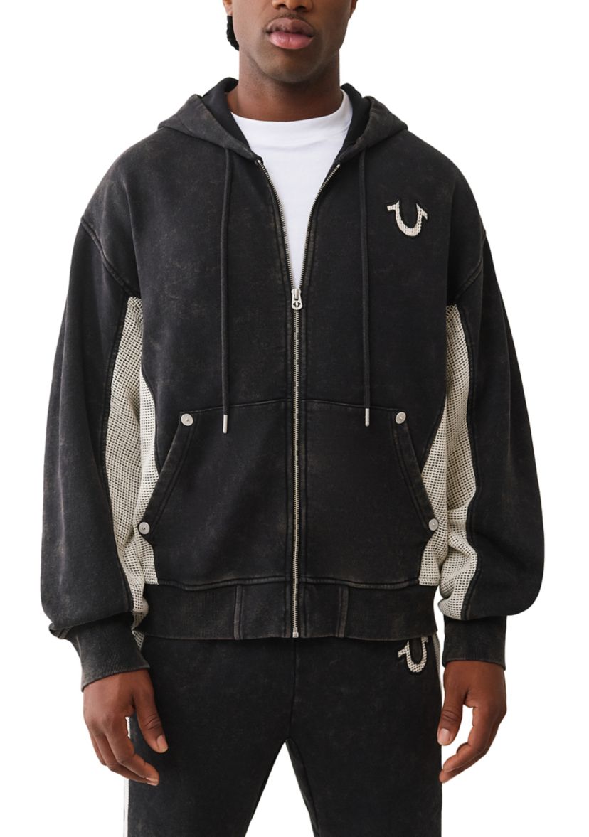 Mesh Inset Zip Long Sleeve Hoodie