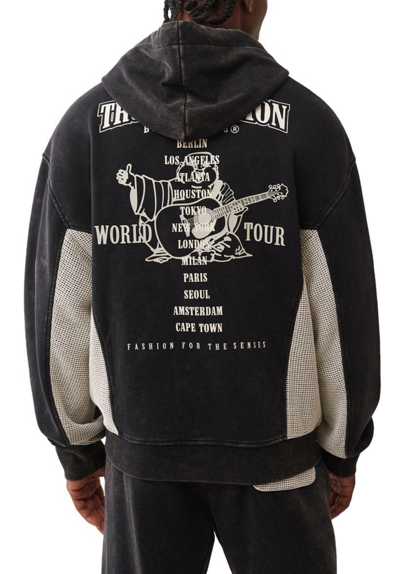 Mesh Inset Zip Long Sleeve Hoodie