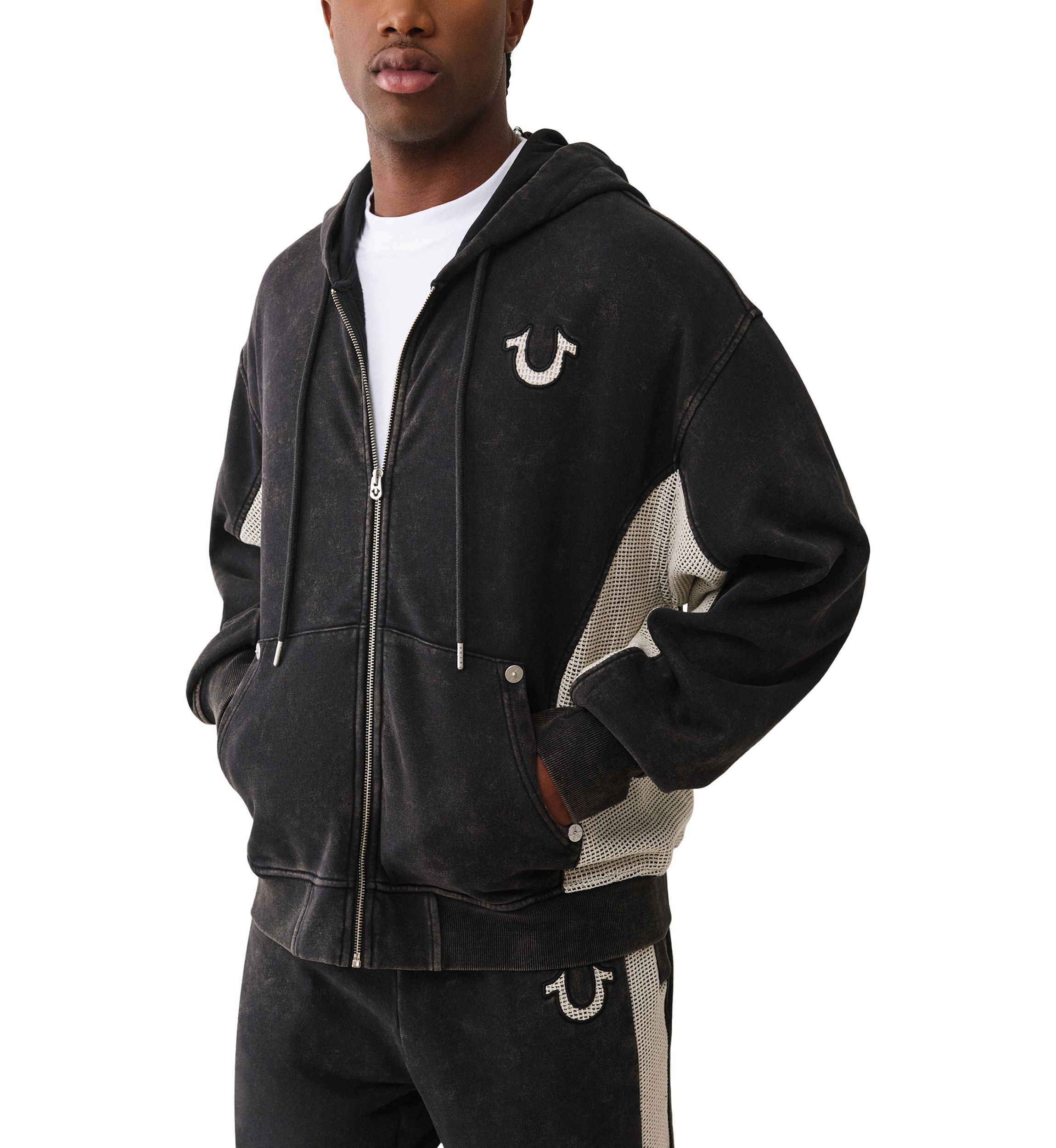Mesh Inset Zip Long Sleeve Hoodie