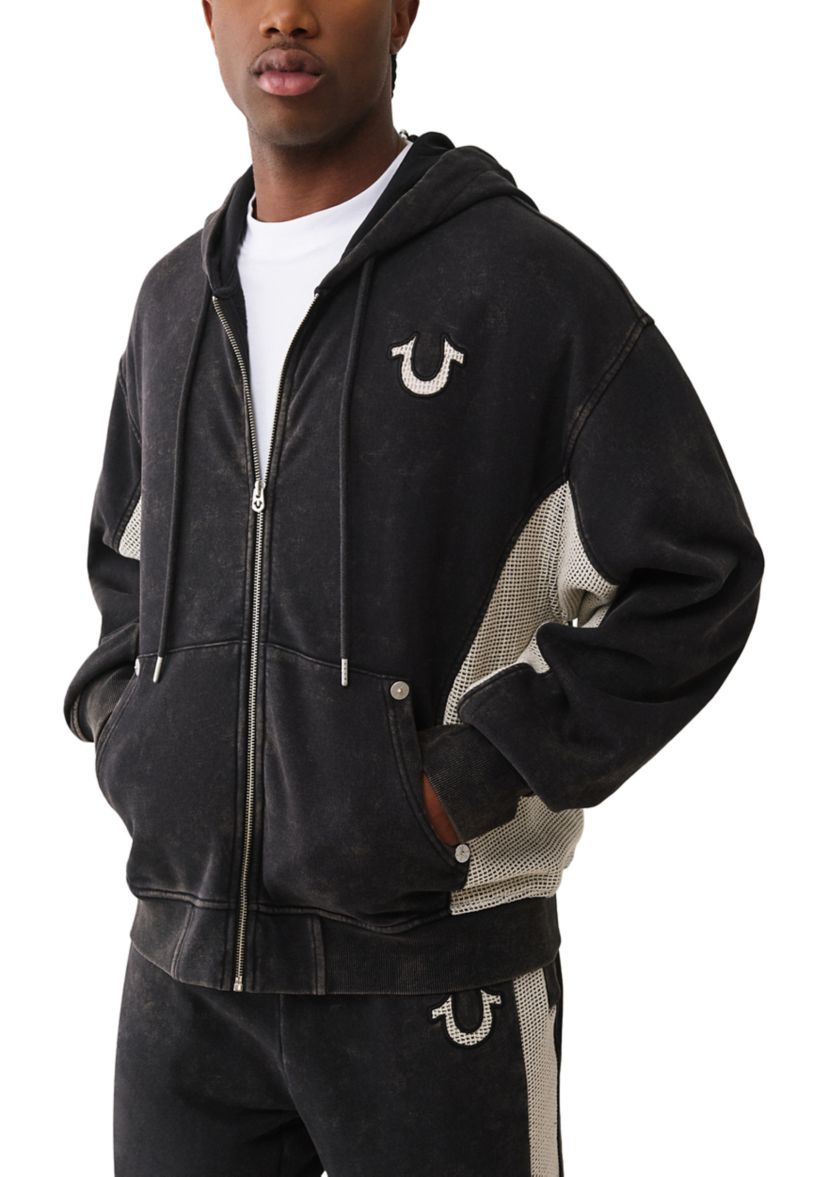 Mesh Inset Zip Long Sleeve Hoodie