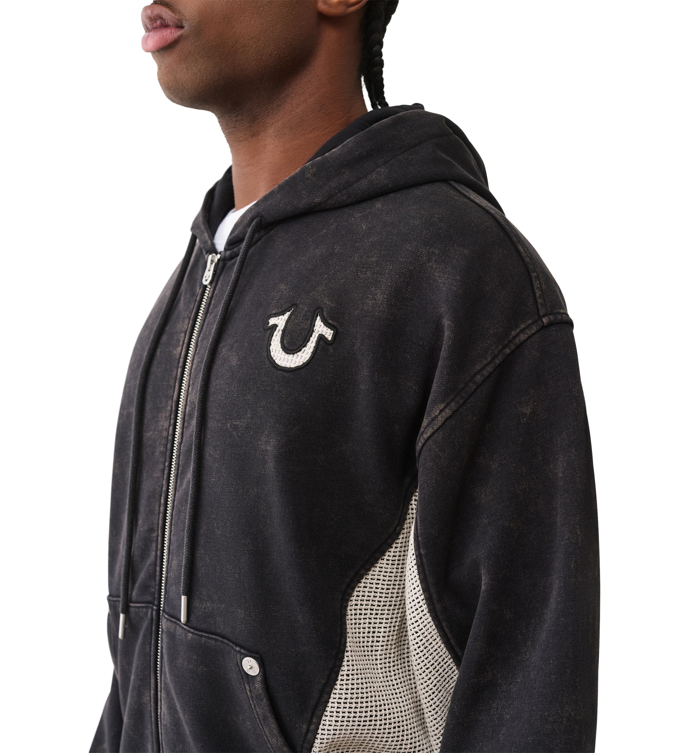 Mesh Inset Zip Long Sleeve Hoodie