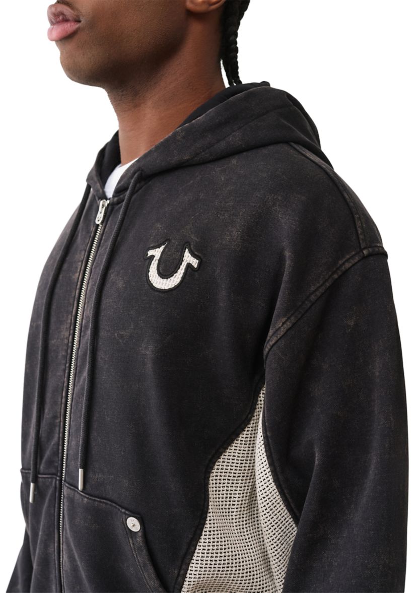Mesh Inset Zip Long Sleeve Hoodie