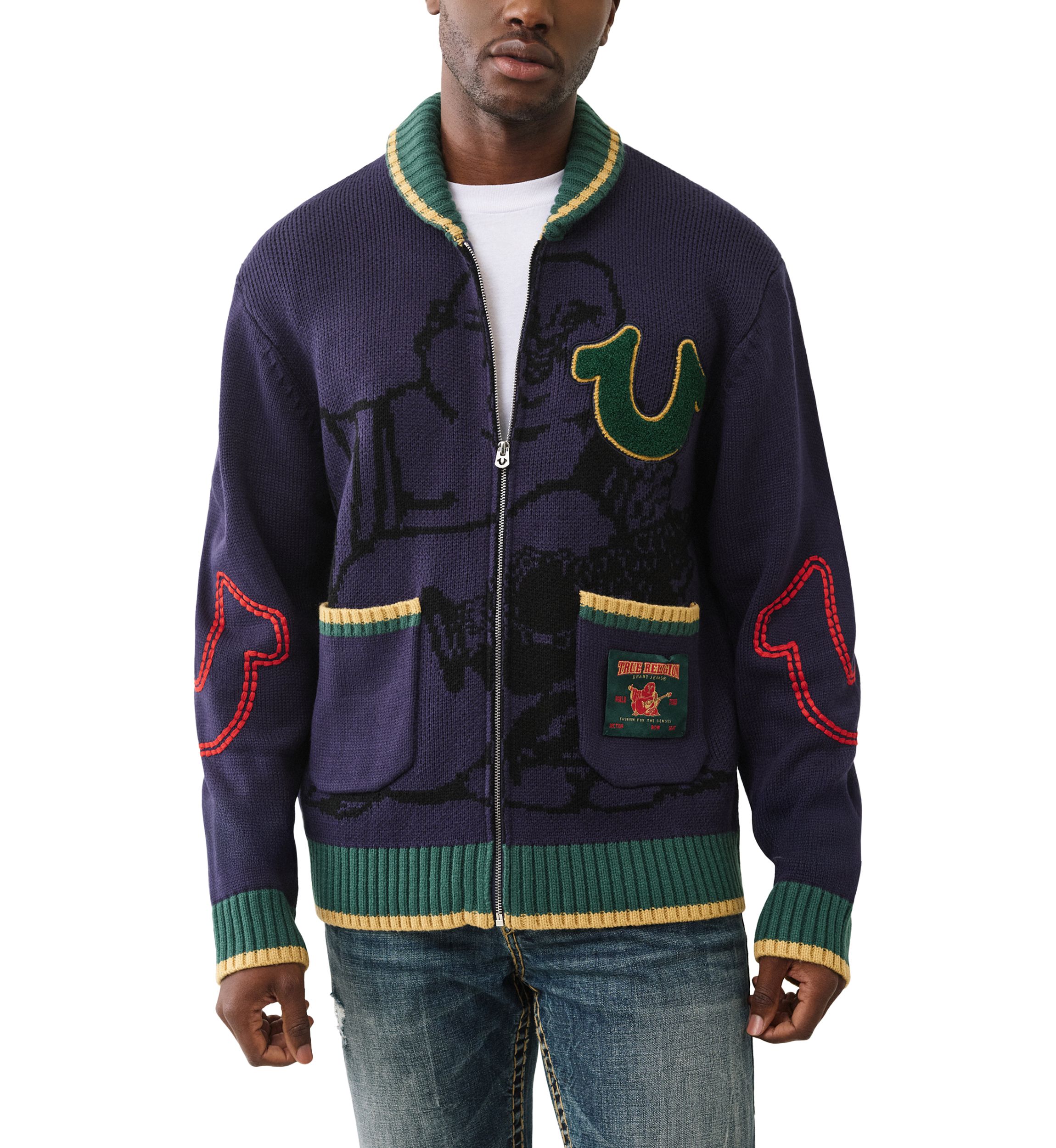 Anniversary Logo Shawl Collar Cardigan Sweater