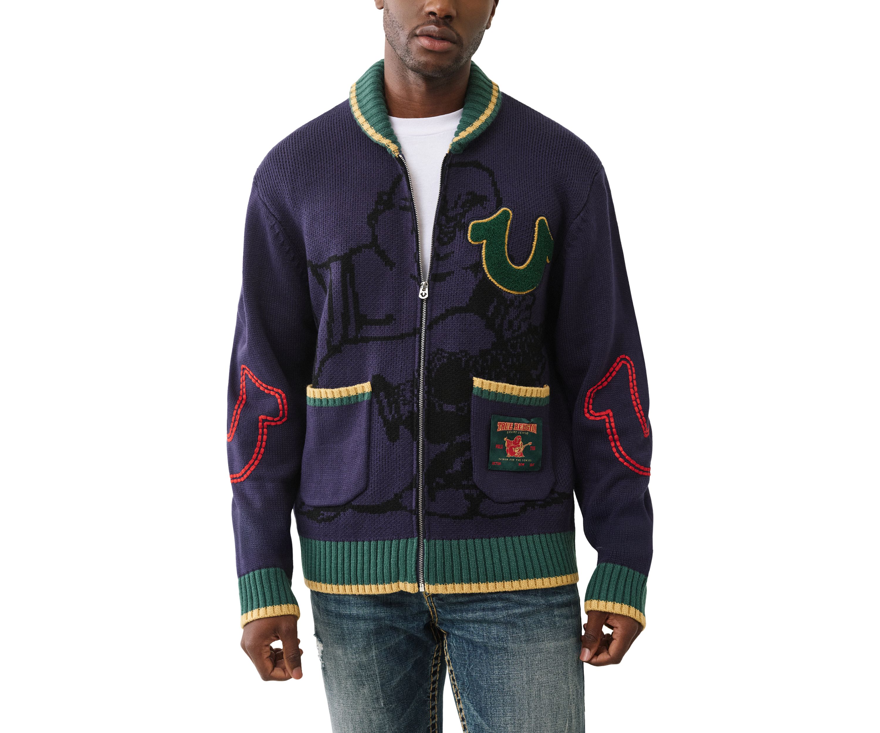 Anniversary Logo Shawl Collar Cardigan Sweater