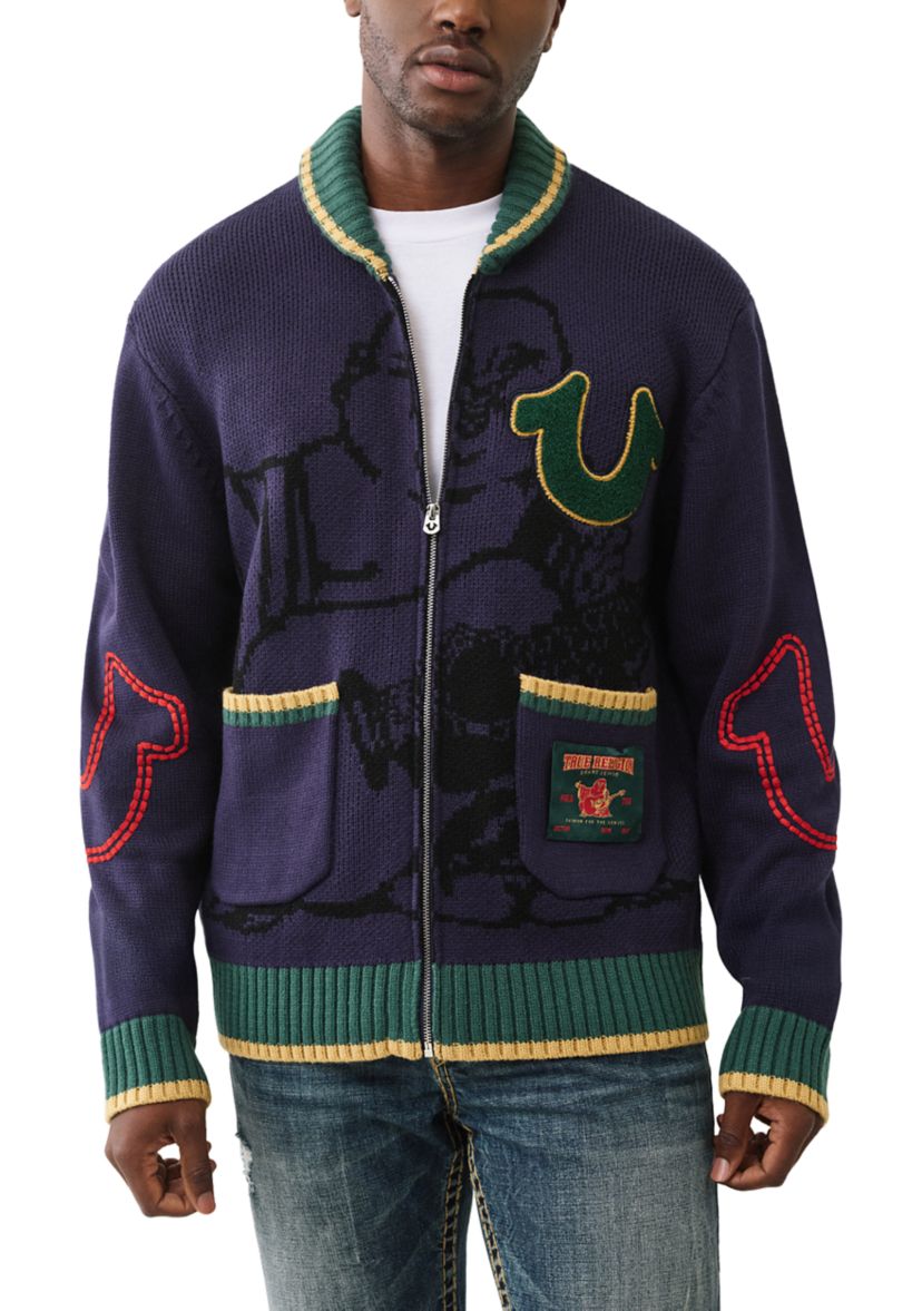Anniversary Logo Shawl Collar Cardigan Sweater