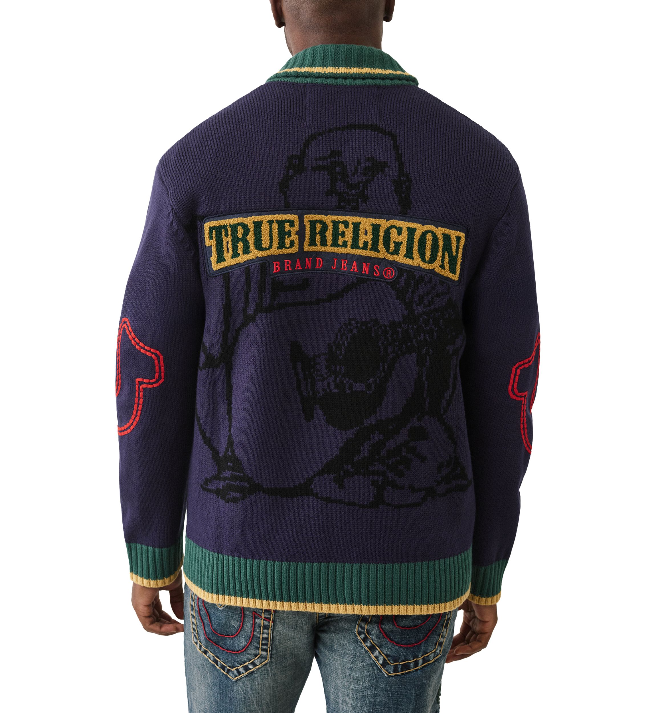 Anniversary Logo Shawl Collar Cardigan Sweater
