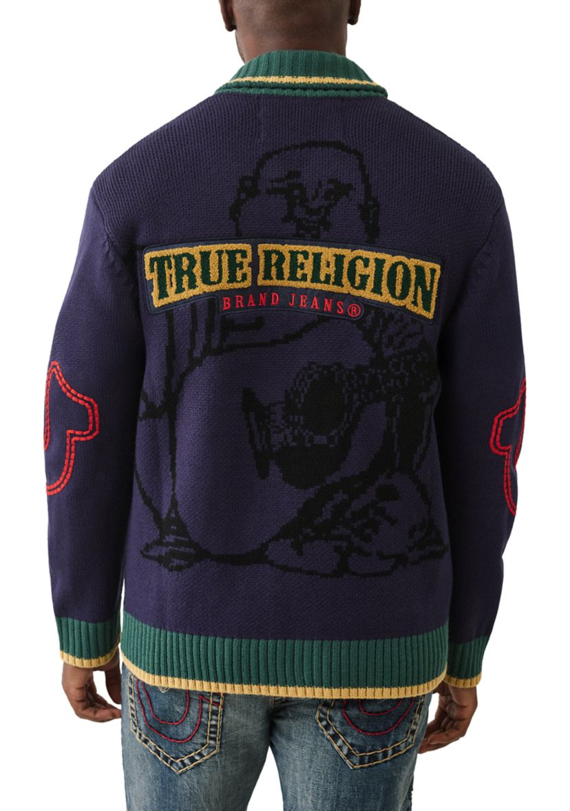 Anniversary Logo Shawl Collar Cardigan Sweater