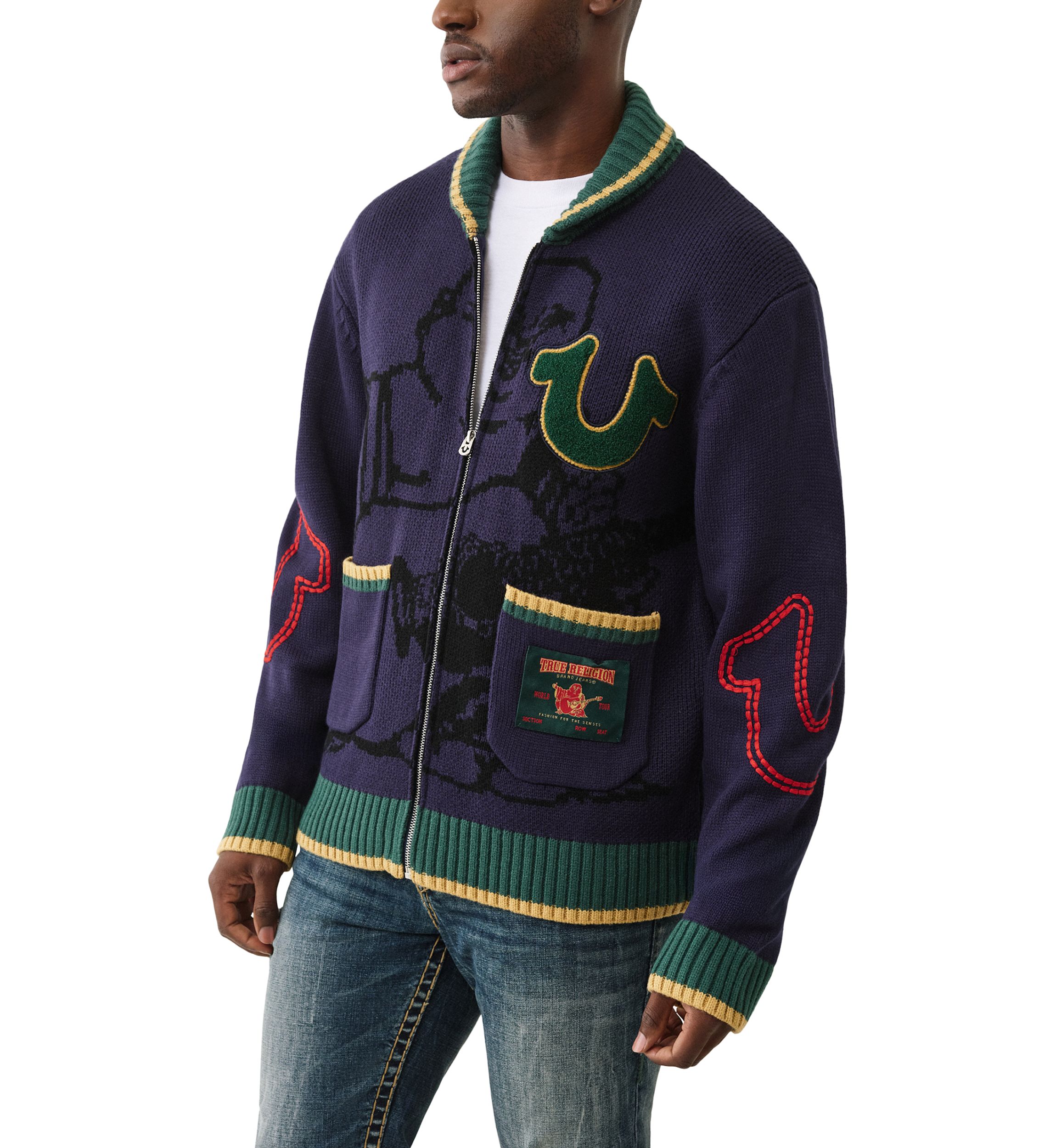 Anniversary Logo Shawl Collar Cardigan Sweater