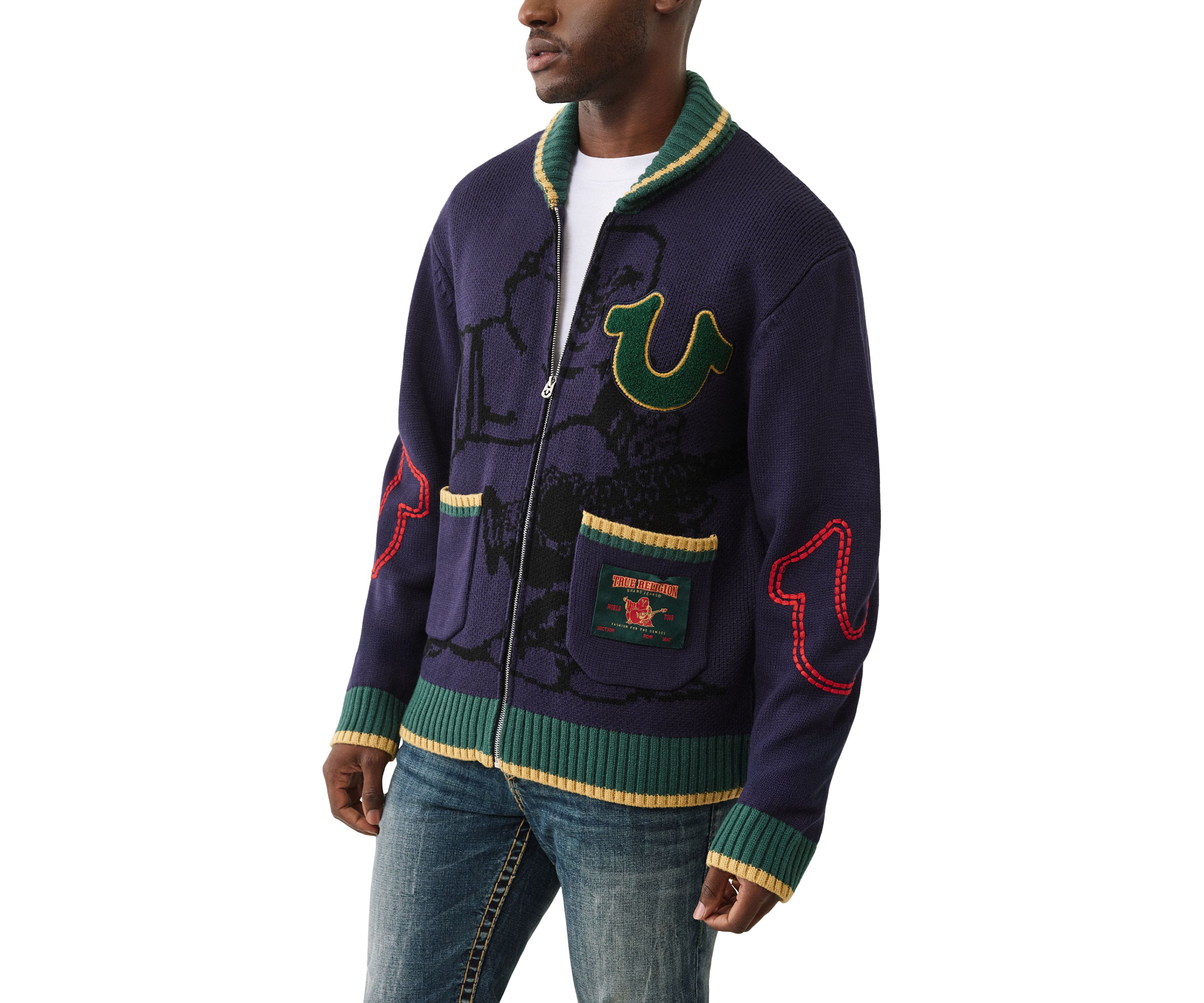Anniversary Logo Shawl Collar Cardigan Sweater