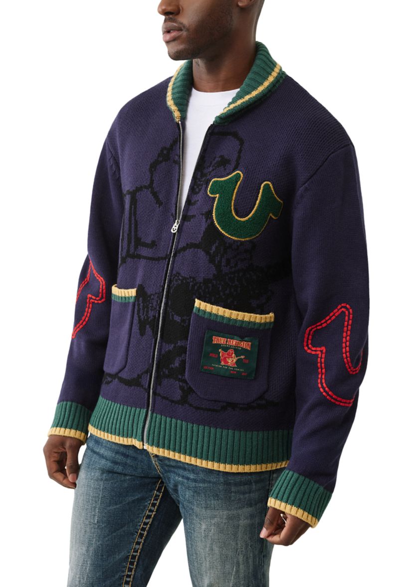 Anniversary Logo Shawl Collar Cardigan Sweater