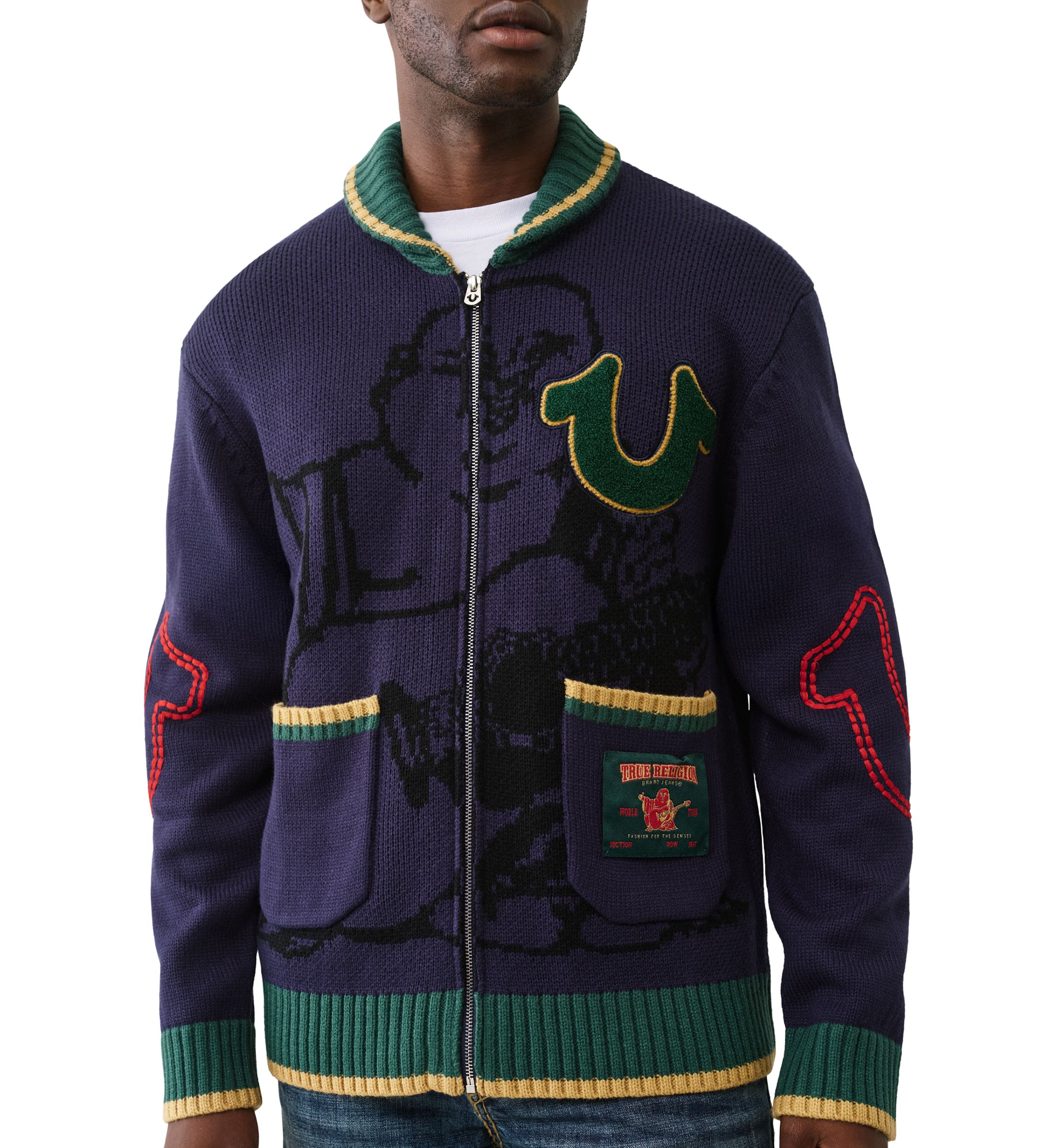 Anniversary Logo Shawl Collar Cardigan Sweater