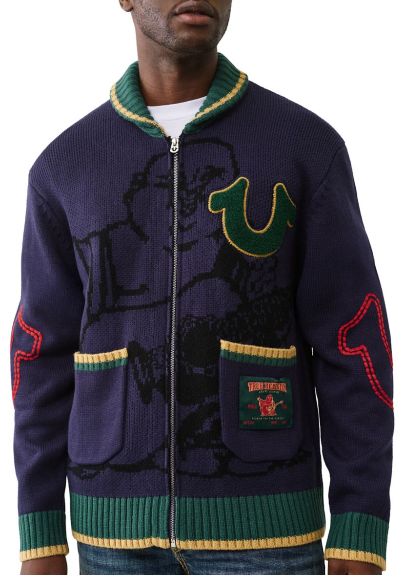 Anniversary Logo Shawl Collar Cardigan Sweater
