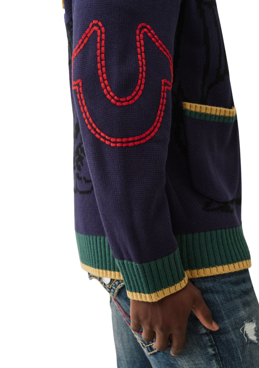 Anniversary Logo Shawl Collar Cardigan Sweater