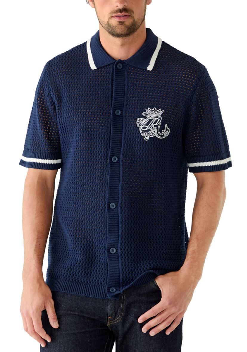 Men's Crown Logo Knit Shirt | Nation Navy | Size Large | True Religion