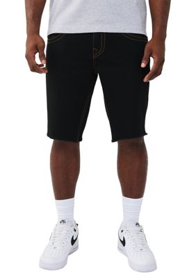 True Religion Men's Ricky Straight Frayed Hem Flap Pocket Denim Shorts, Black, 38