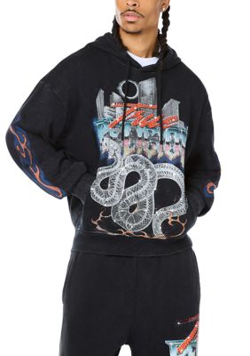 True Religion Men's Washed Snake Print Hoody, Black, 2XL