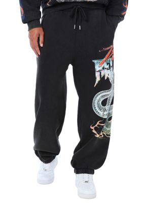 True Religion Men's Washed Snake Print Knit Joggers, Black, Large