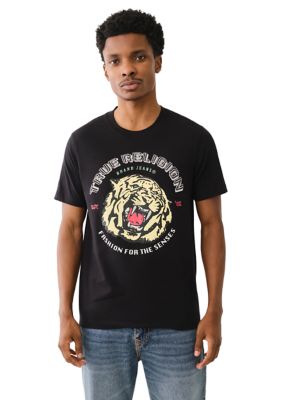 True Religion Men's Tiger Face Logo Short Sleeve Graphic T-Shirt, Black, Large