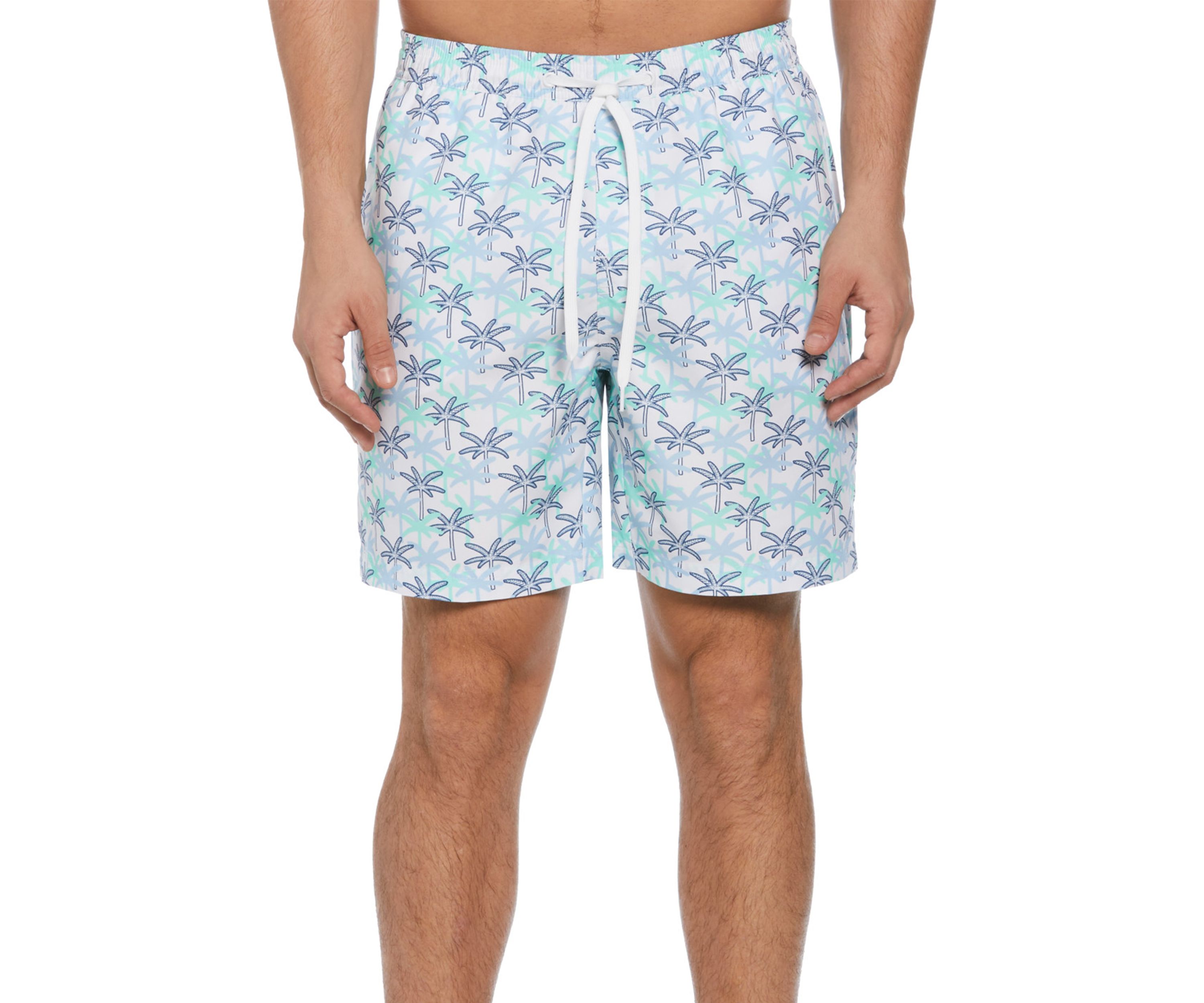 7" White Palm Print Swim Shorts