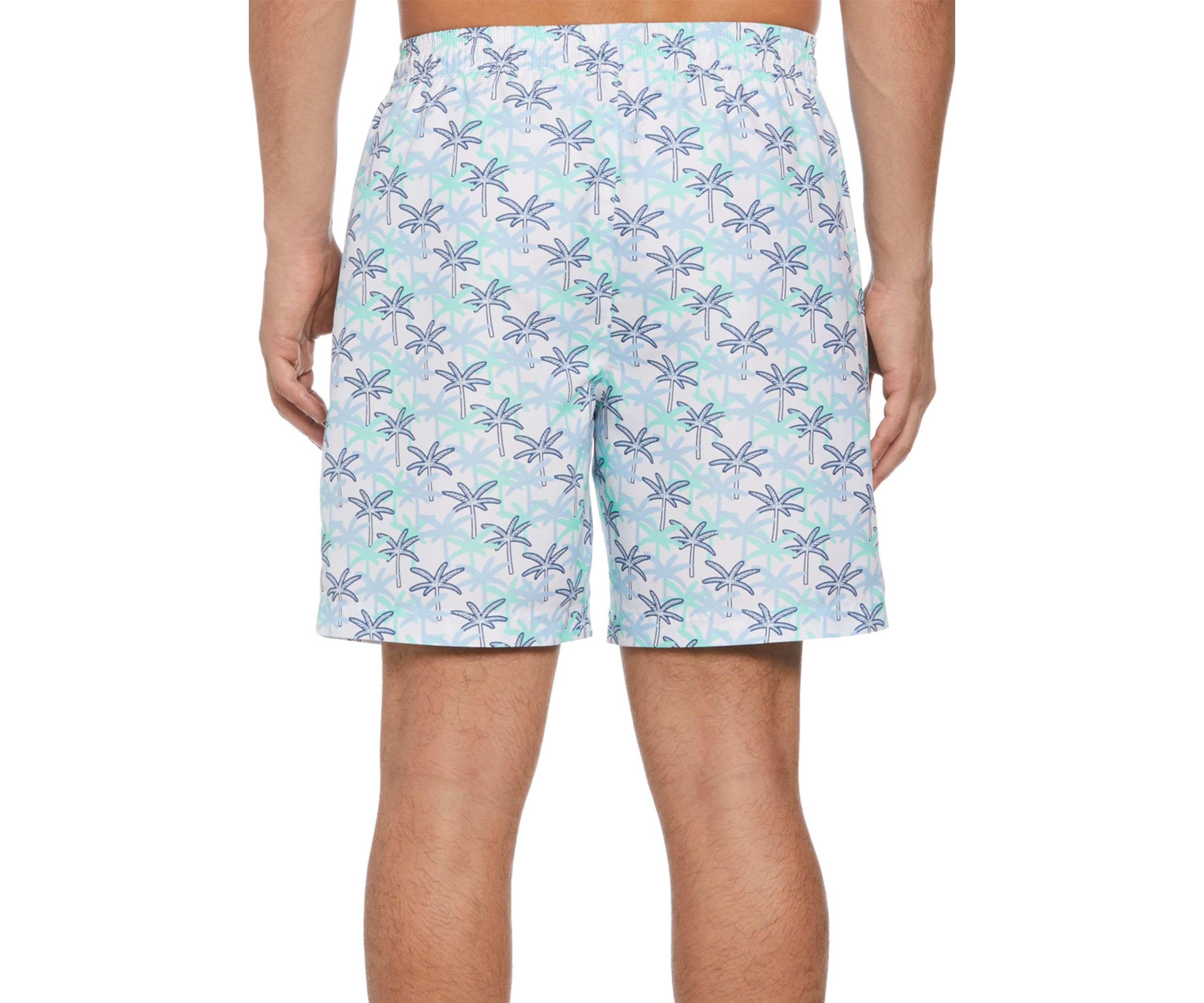 7" White Palm Print Swim Shorts