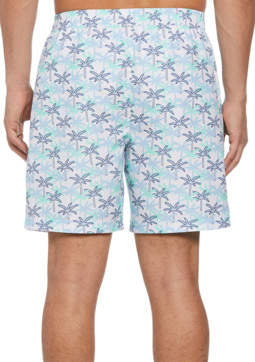 7" White Palm Print Swim Shorts