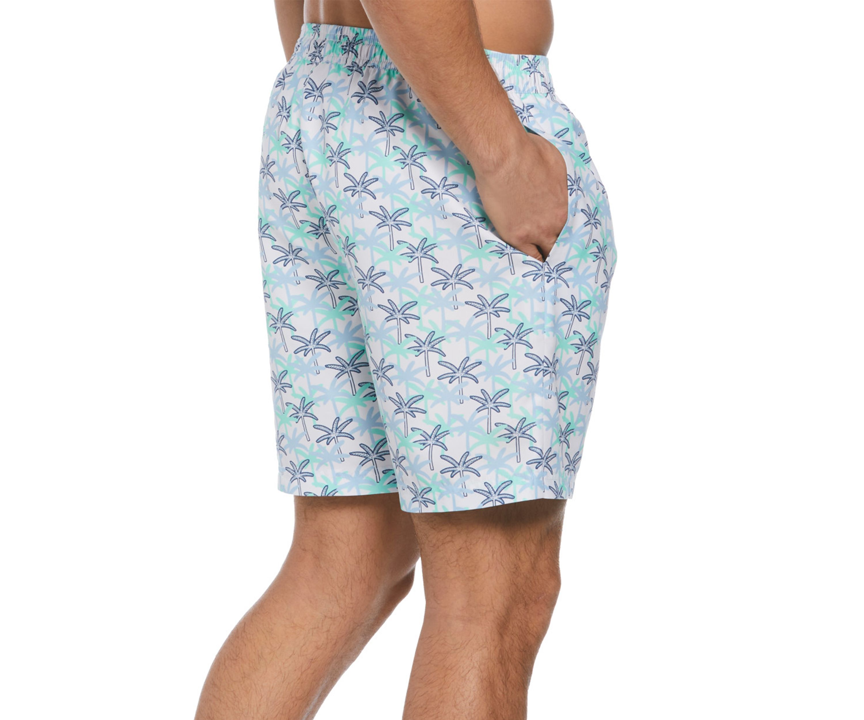 7" White Palm Print Swim Shorts