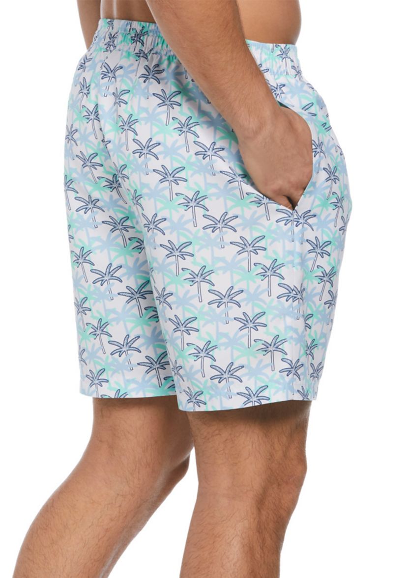 7" White Palm Print Swim Shorts