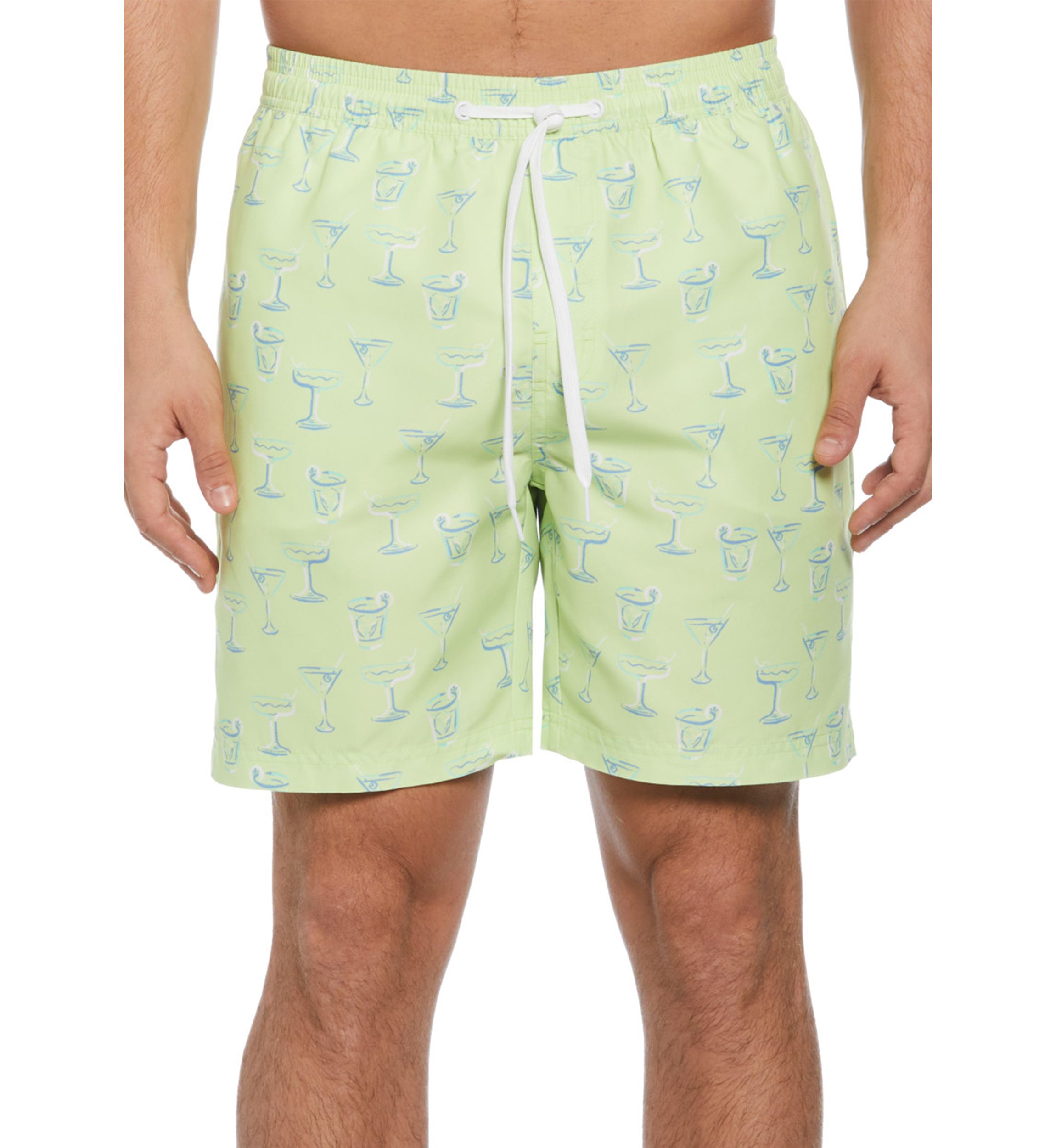 7" Yellow Cocktails Print Swim Shorts