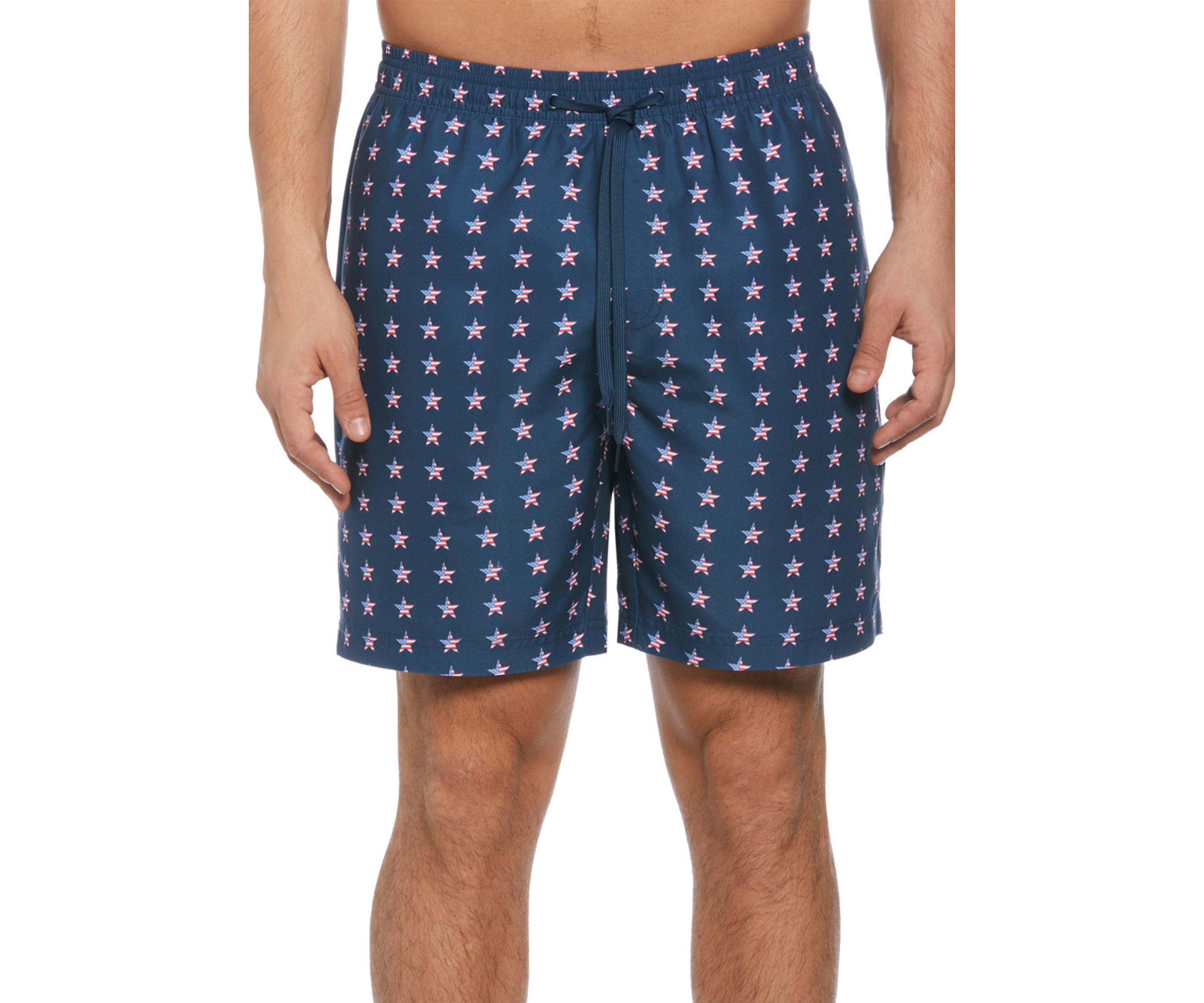 7" Navy Stars Printed Swim Shorts