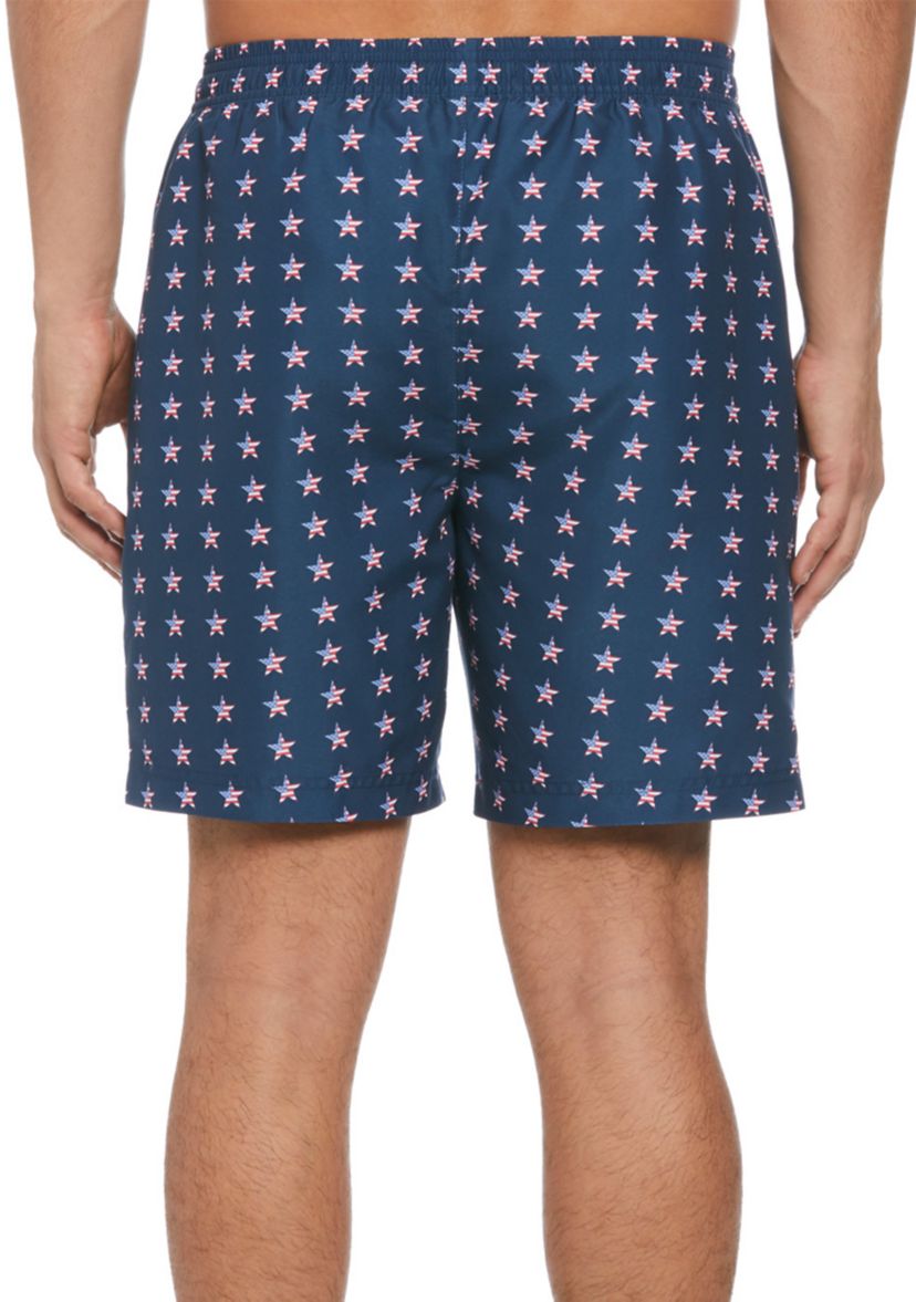 7" Navy Stars Printed Swim Shorts