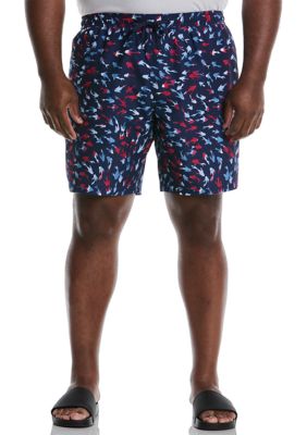 Southern Proper Men's Big & Tall Multicolor Fish Print Swim Trunks, Blue, 3XL Big