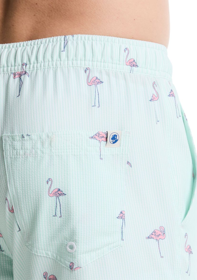 Big & Tall Flamingo Print Seersucker Shorts
