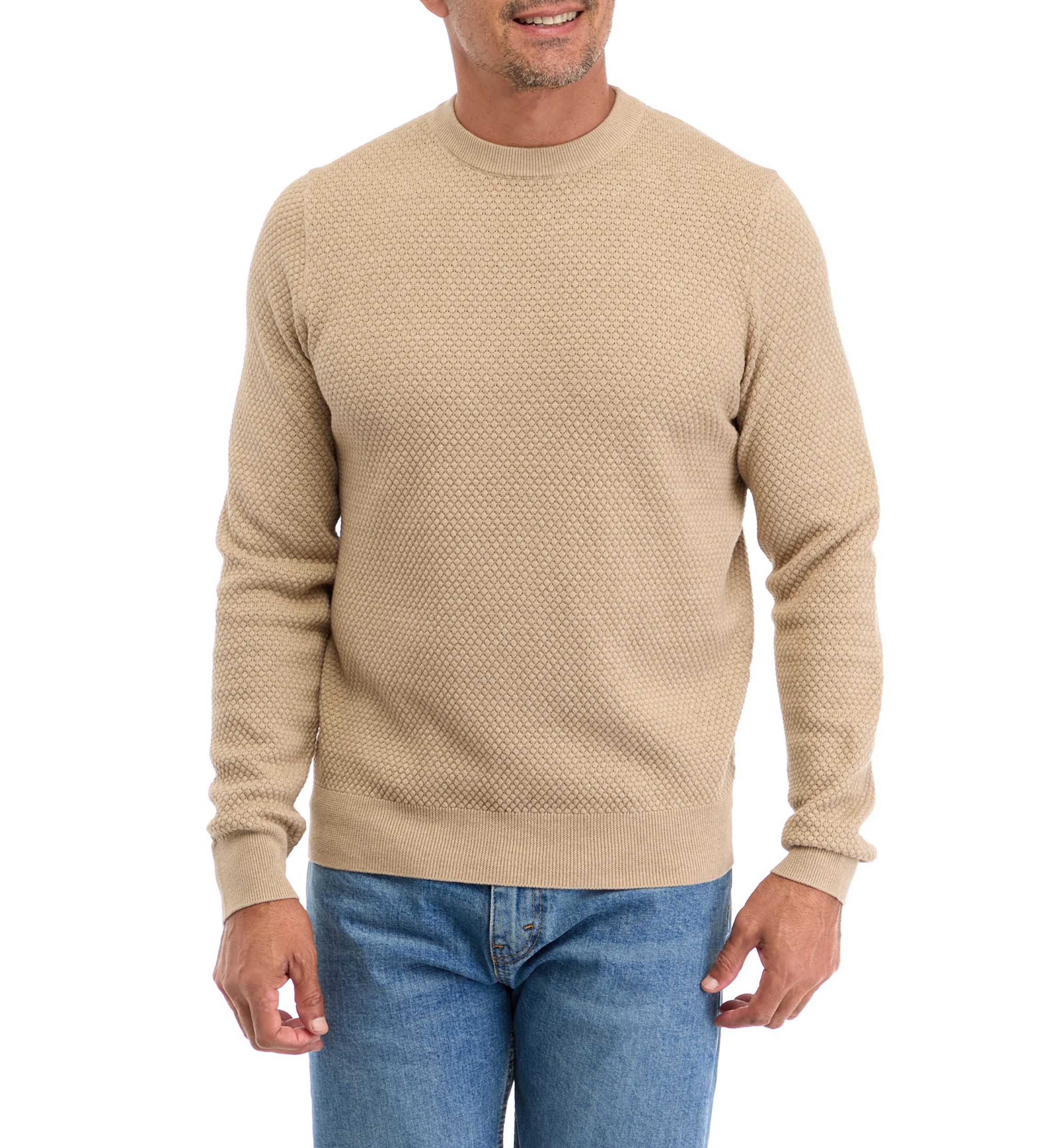 Mens Solid Textured Crew Sweater 