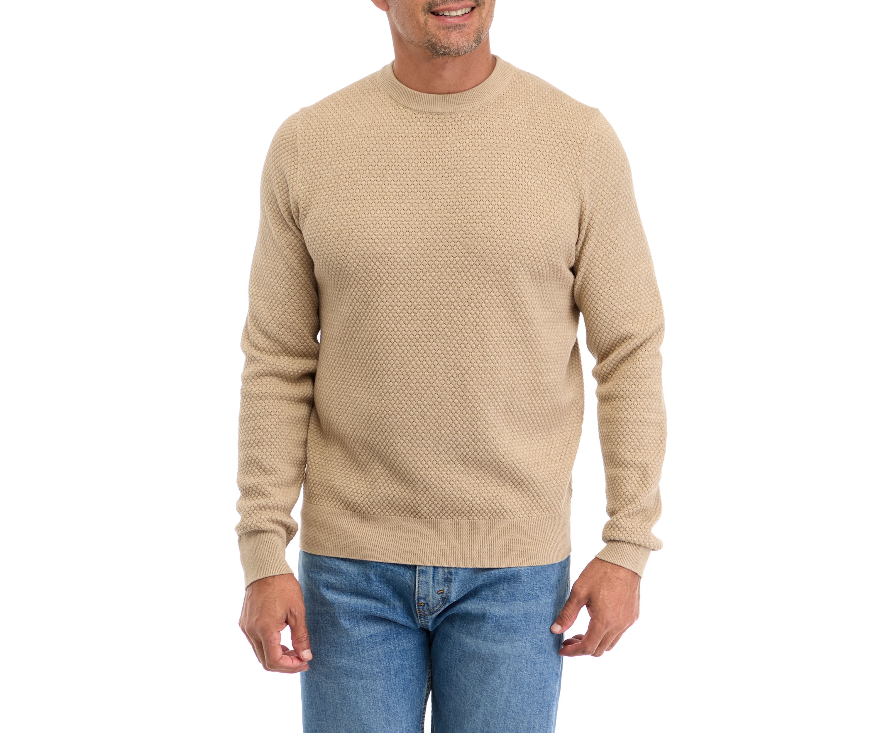 Mens Solid Textured Crew Sweater 