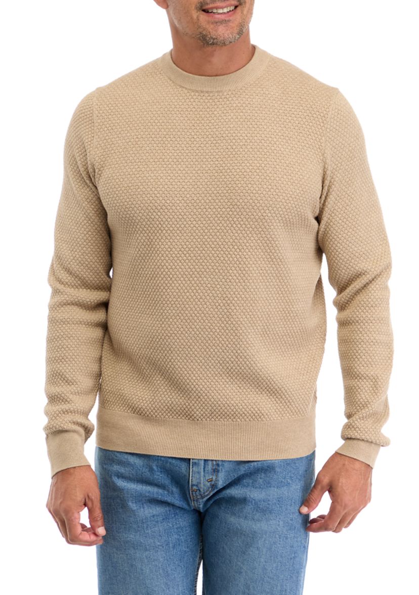 Mens Solid Textured Crew Sweater 