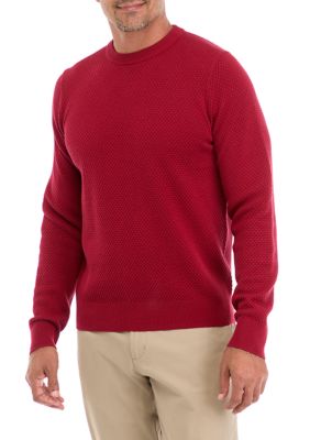Southern Proper Men's Solid Textured Crew Sweater, Red, 2XL