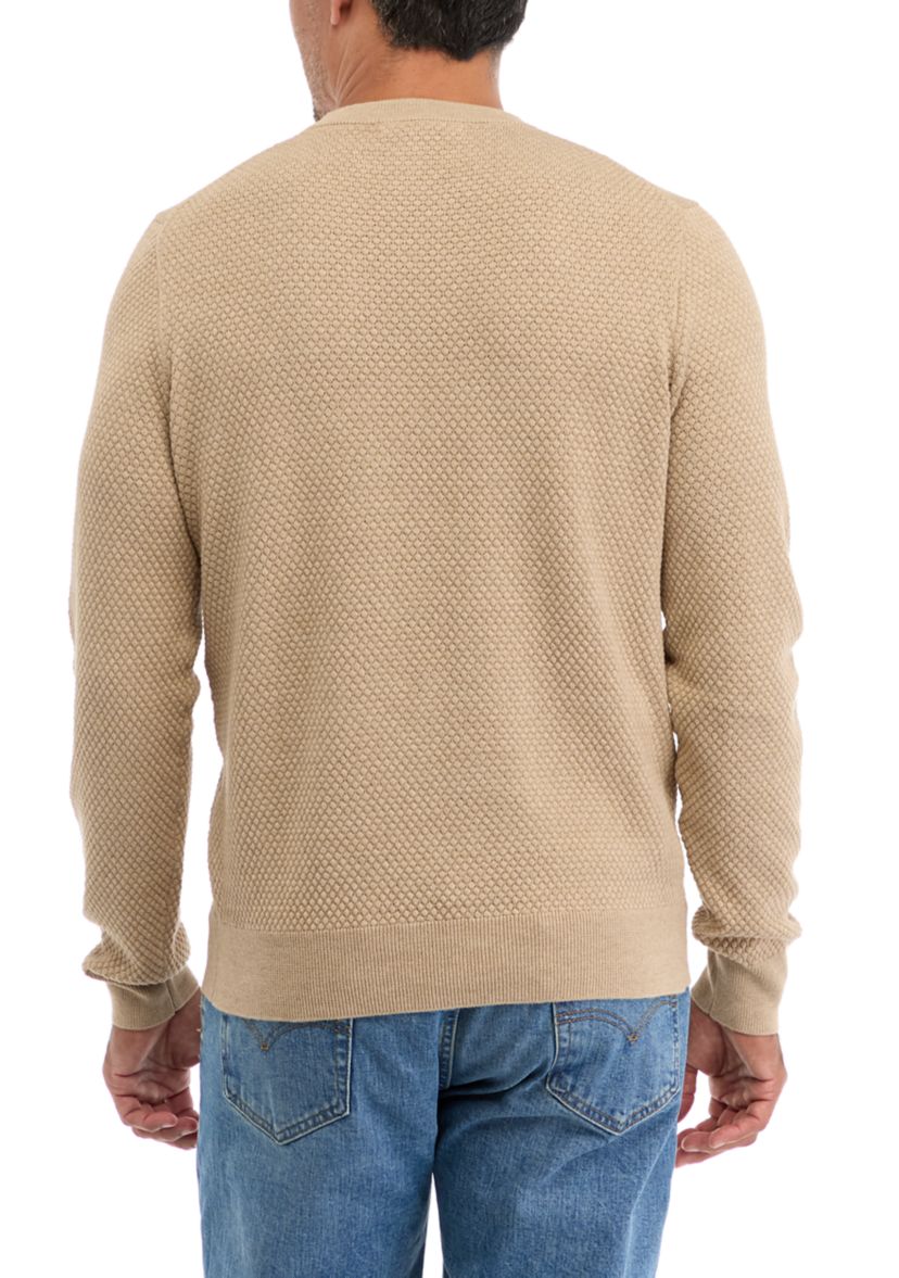 Mens Solid Textured Crew Sweater 