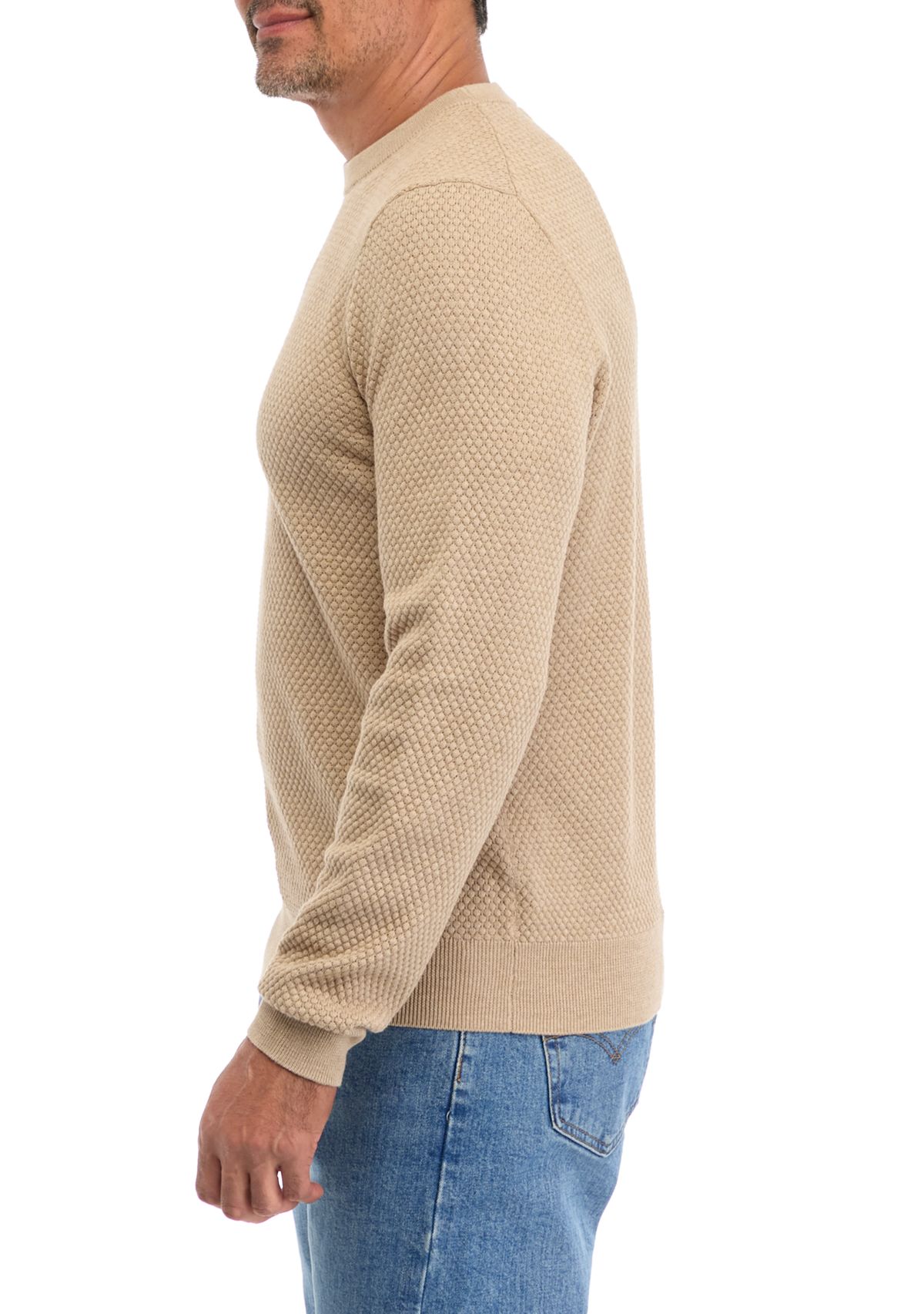 Mens Solid Textured Crew Sweater 
