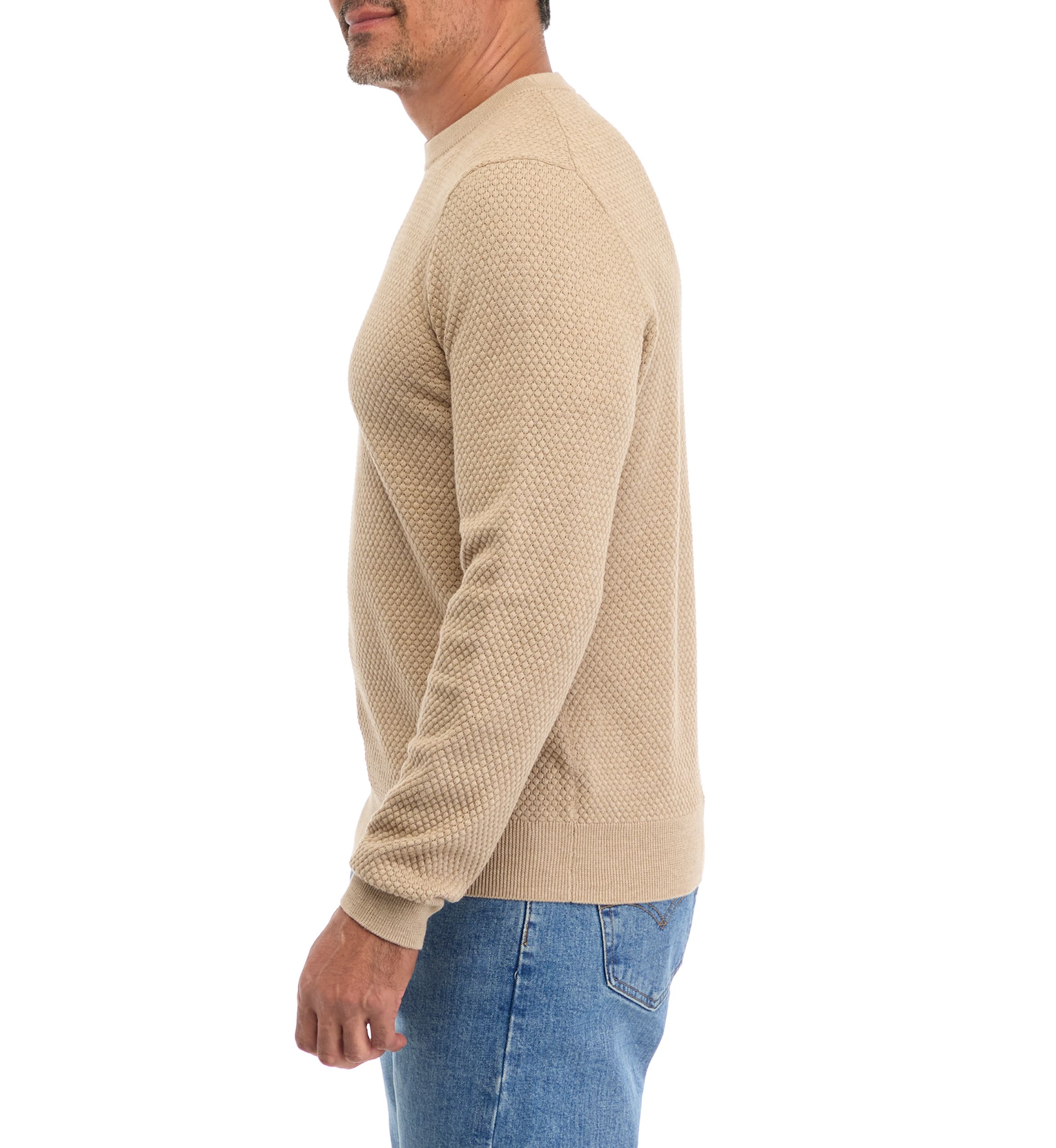 Mens Solid Textured Crew Sweater 