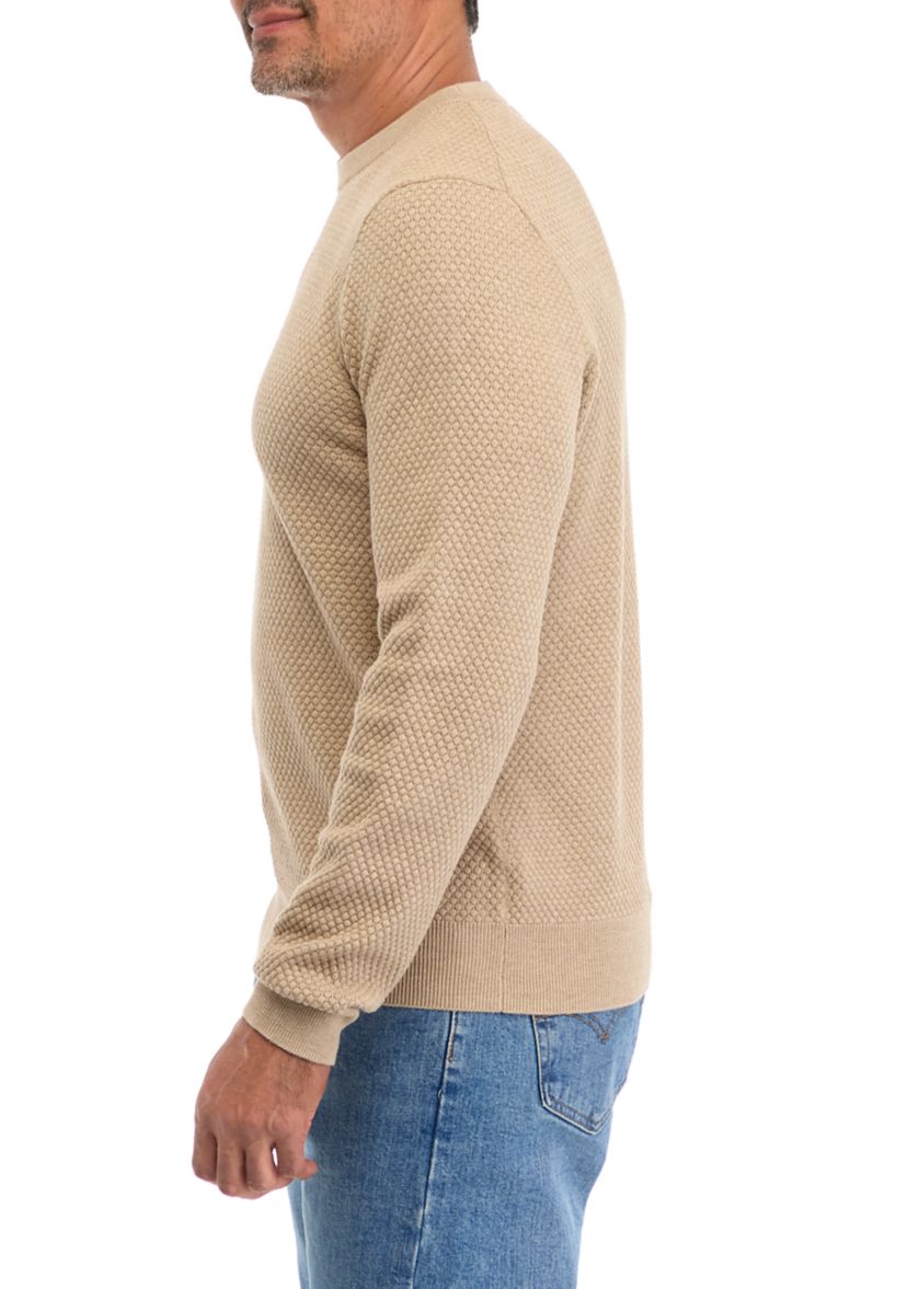 Mens Solid Textured Crew Sweater 