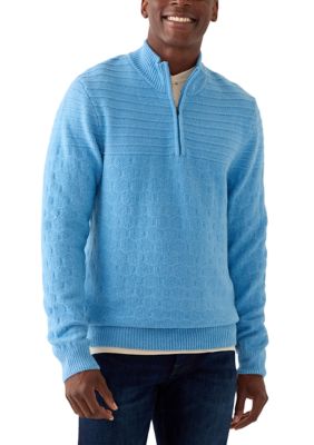 Southern Proper Men's Textured 1/4 Zip Sweater, Blue, Small