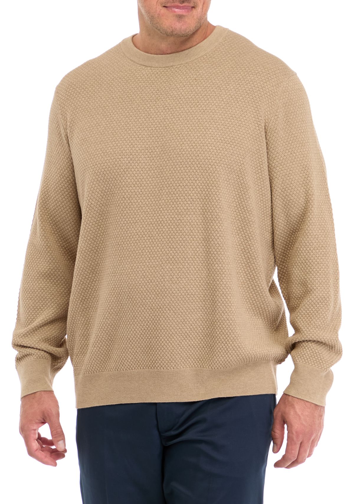 Big & Tall Solid Textured Crew Neck Sweater