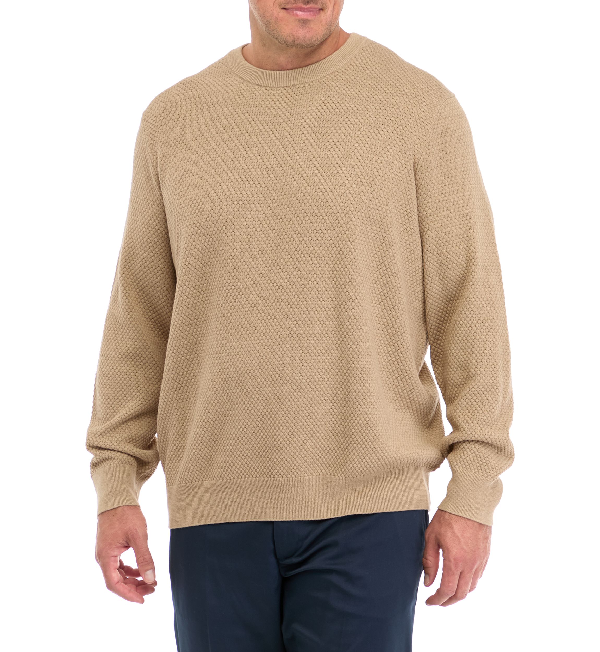 Big & Tall Solid Textured Crew Neck Sweater