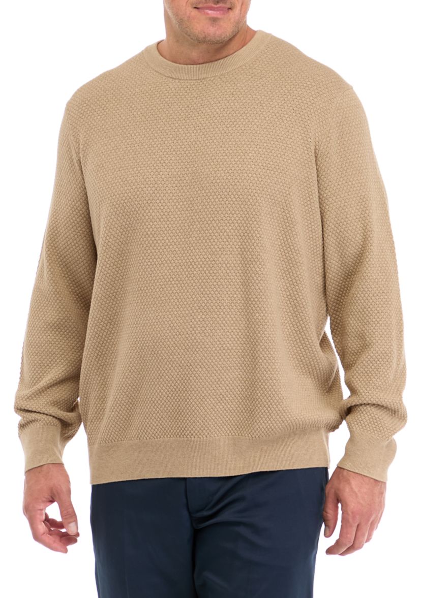 Big & Tall Solid Textured Crew Neck Sweater