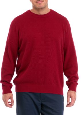 Southern Proper Men's Big & Tall Solid Textured Crew Neck Sweater, Red, 2XL Big